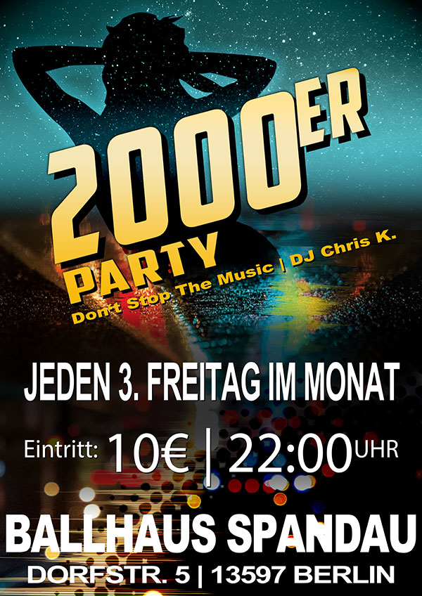 2000er Party mit DJ Chris K. jeden 3. Freitag ab 22:00 Uhr im Monat.
Wo? Ballhaus Spandau