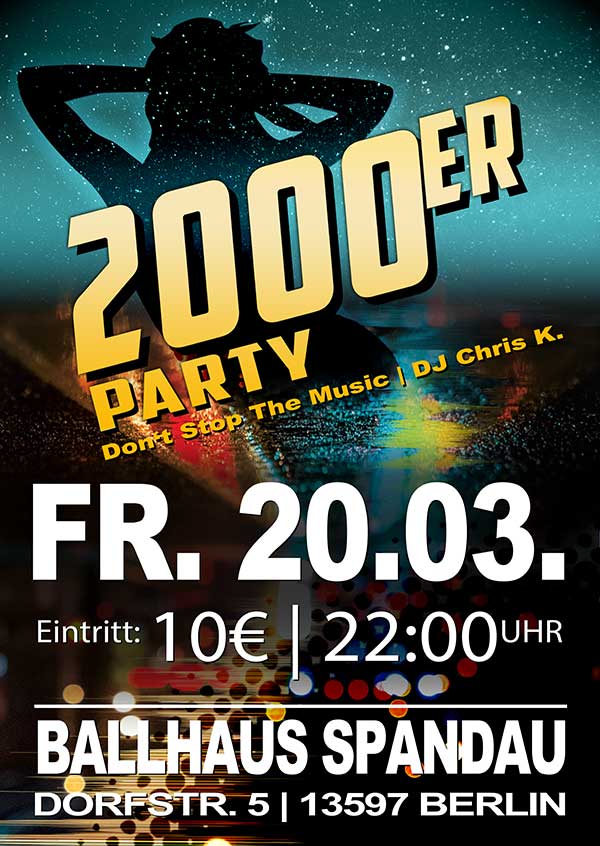 2000er Party mit DJ Chris K. jeden 3. Freitag ab 22:00 Uhr im Monat.
Wo? Ballhaus Spandau